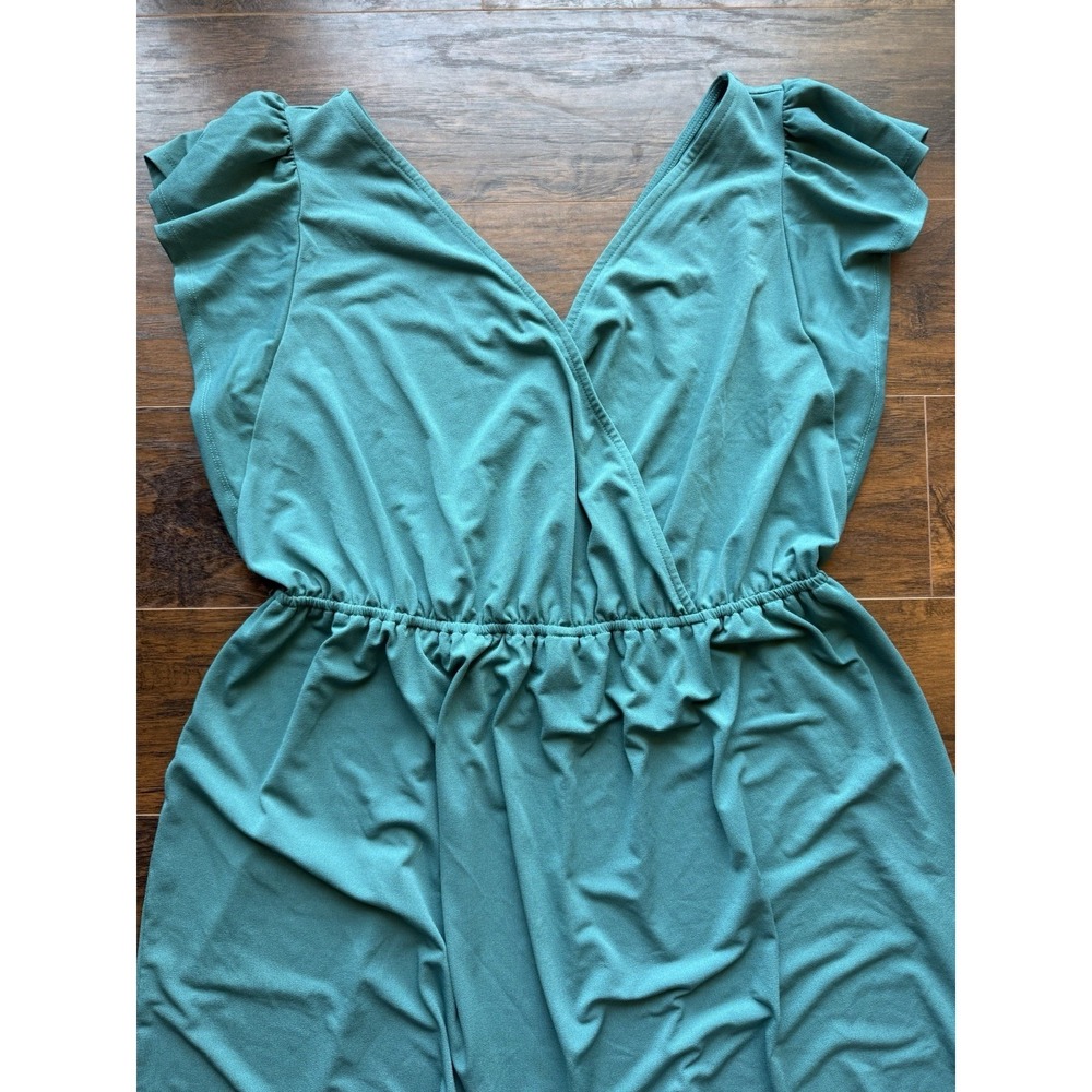 Ava & Viv Dress Teal Green Faux Wrap V Neck Elastic Waist Flowy Plus Size 1X - Picture 4 of 7